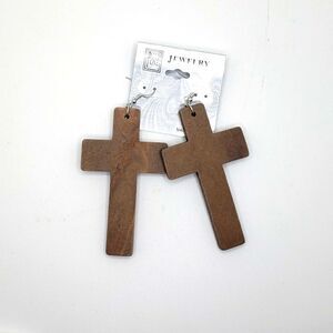 Brown wood cross earrings drop earrings boho